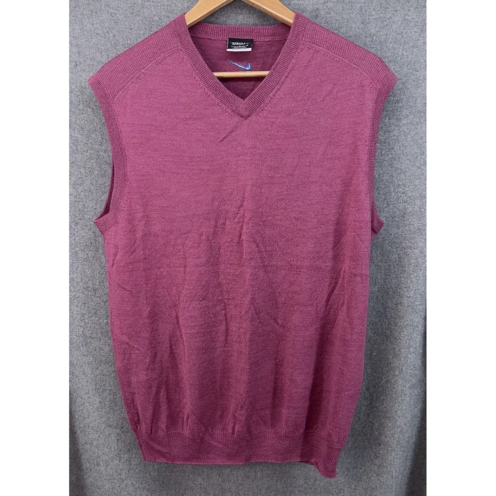 Nike Golf Tour Performance Sweater Vest Men Large Magenta Merino Wool Blend VTG